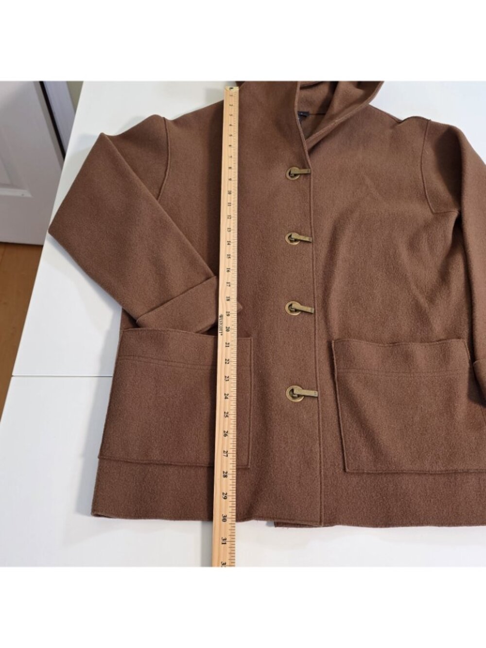 VTG Jones New York Signature Wool Blend Coat Womens S Hooded Camel Brown Clasp - Picture 8 of 16